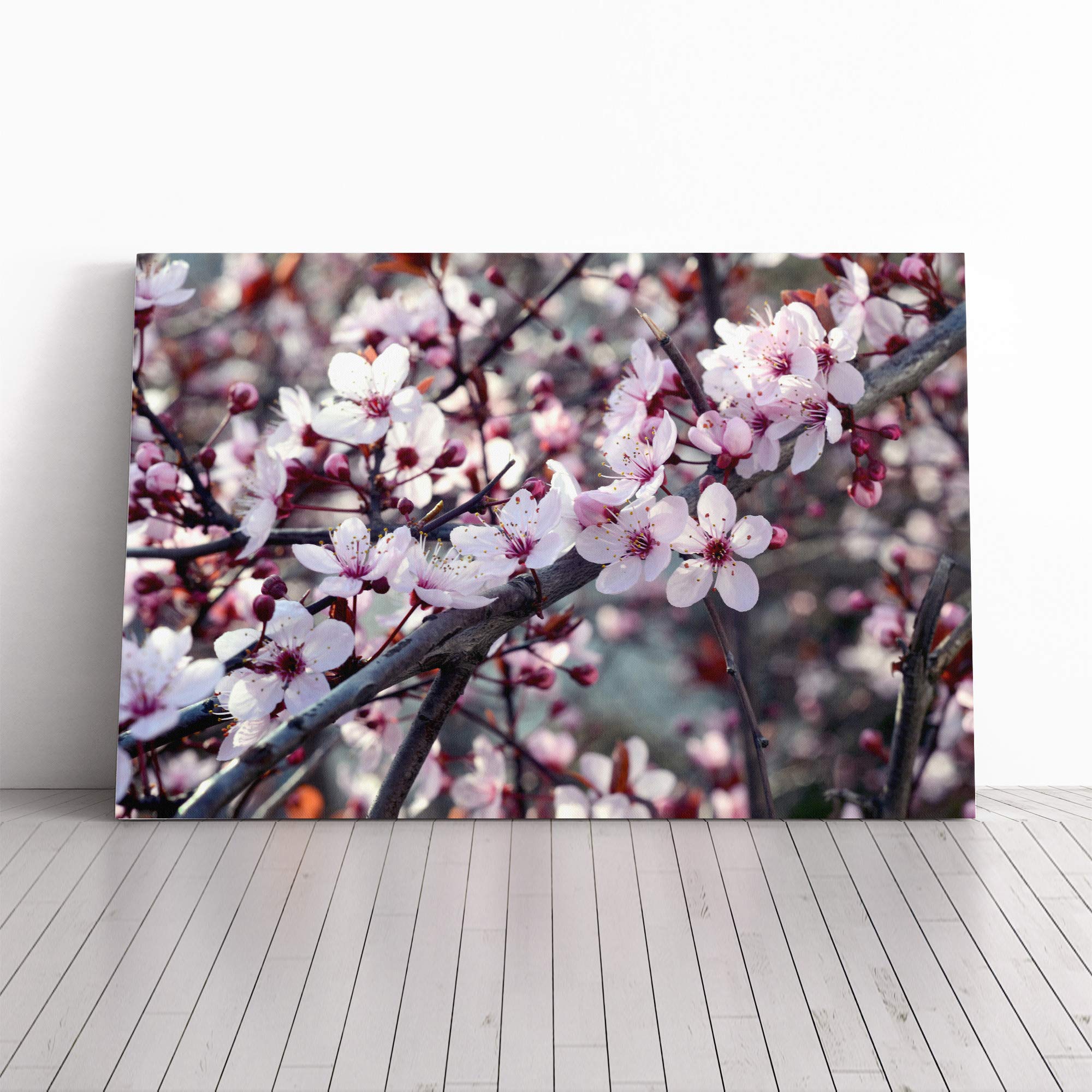 Flower Pink Cherry Blossom Tree Vol.2 Canvas Print | Gallery Wrapped 30mm Frame Wall Art | 20x14 inches | Ready to Hang | Modern Floral Picture | Living Room Bedroom Lounge Office