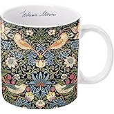 RainCaper William Morris Large Porcelain Fine Art Coffee and Tea Mug for Home and Office, 14 Oz Dishwasher and Microwave Safe Strawberry Thief