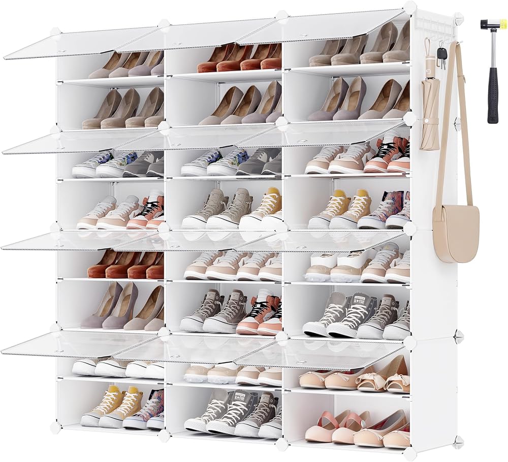 SONGMICS Interlocking Shoe Rack 12 Slot Modular Storage Cabinet White LPC040W01