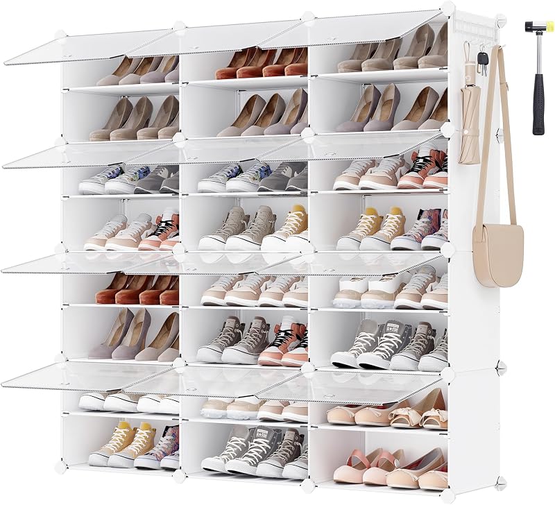SONGMICS Interlocking Shoe Rack 12 Slot Modular Storage Cabinet White LPC040W01