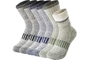 TOAMOUR Kids Merino Wool Hiking Socks, 6 Pairs Winter Warm Thermal Boot Crew Socks for Boys Girls 6-8 10 12 Years Old