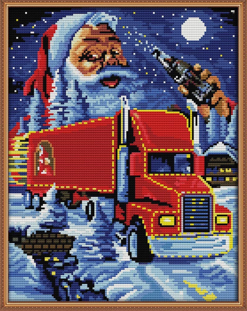 Cross Stitch Kits, Awesocrafts Christmas Truck Santa Claus Easy Patterns Cross Stitching Embroidery Kit Supplies Christmas, Stamped (Santa Claus, Stamped)