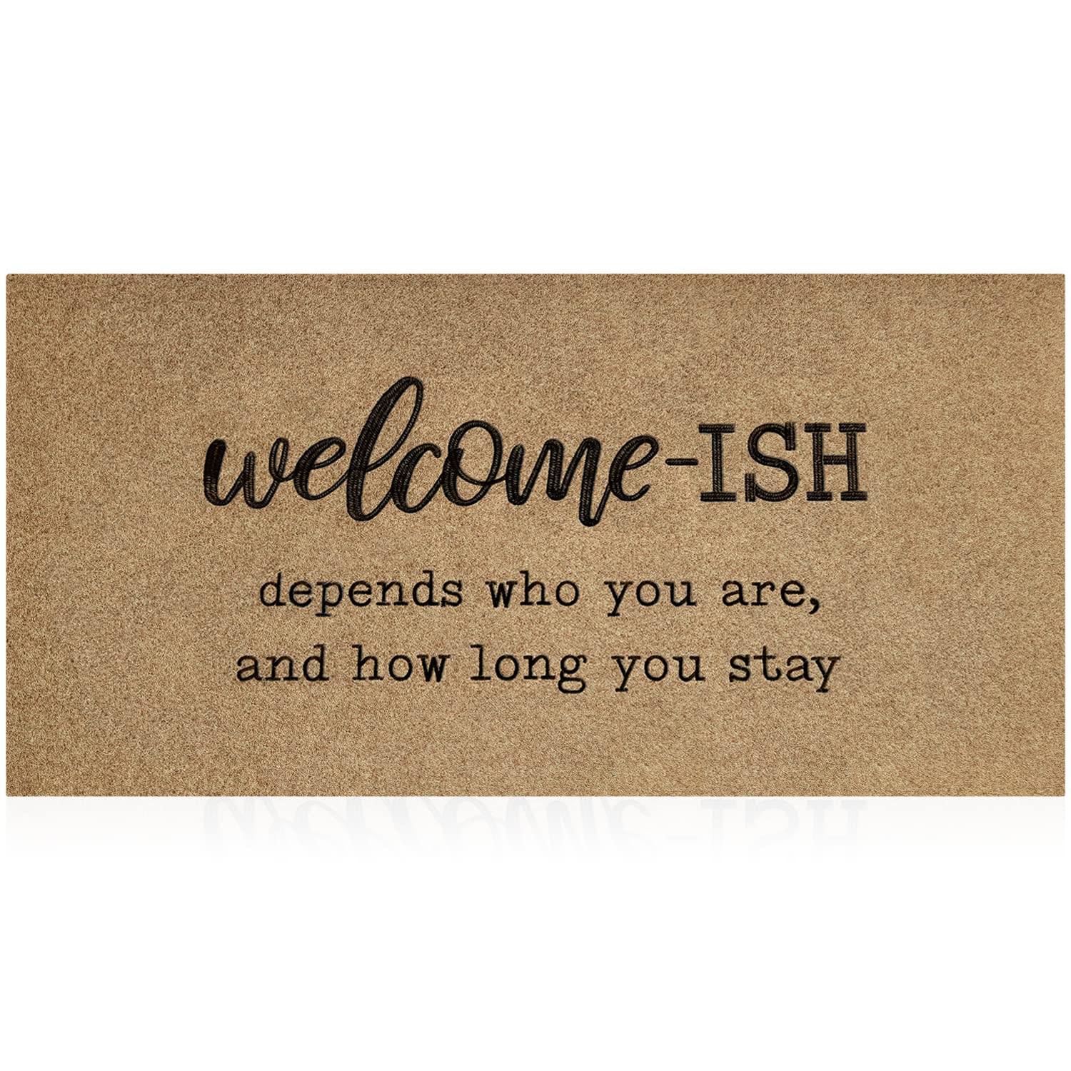 JJUUYOU Large Rug for Hallway Welcome Mat for Front Door Outside Entryway Funny Welcome-ish Doormat 120X45CM Non Slip Rubber Backing Brown Low Profile Mats for Entry Patio Shoe Rugs