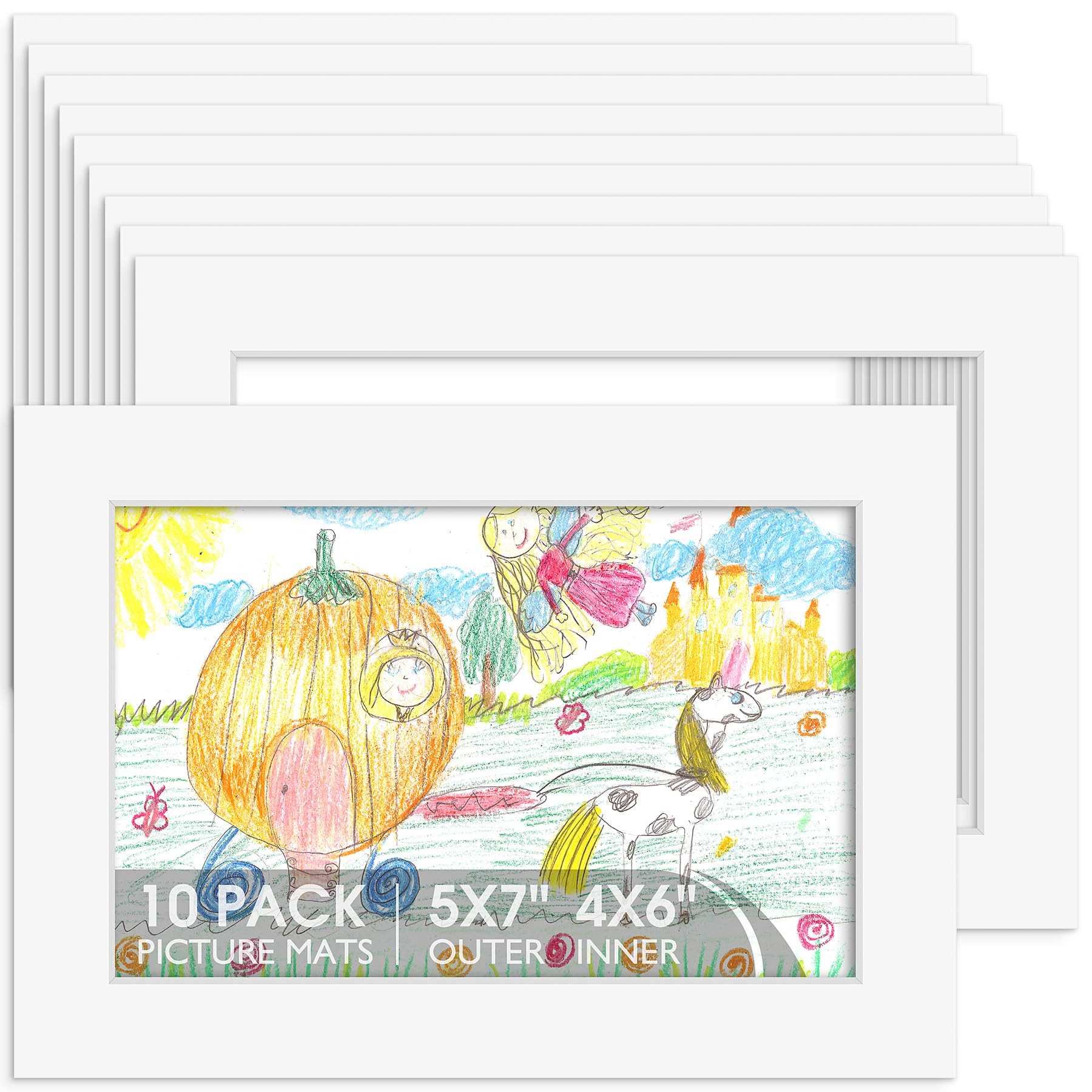 Photo 1 of Space Art Deco, 10 Pack Picture Frame Mats, 5x7 Off White Mattes with Core Bevel Cut 3.5x5.5 Opening for 4x6 Pictures, Acid Free Photo Matting for Artwork