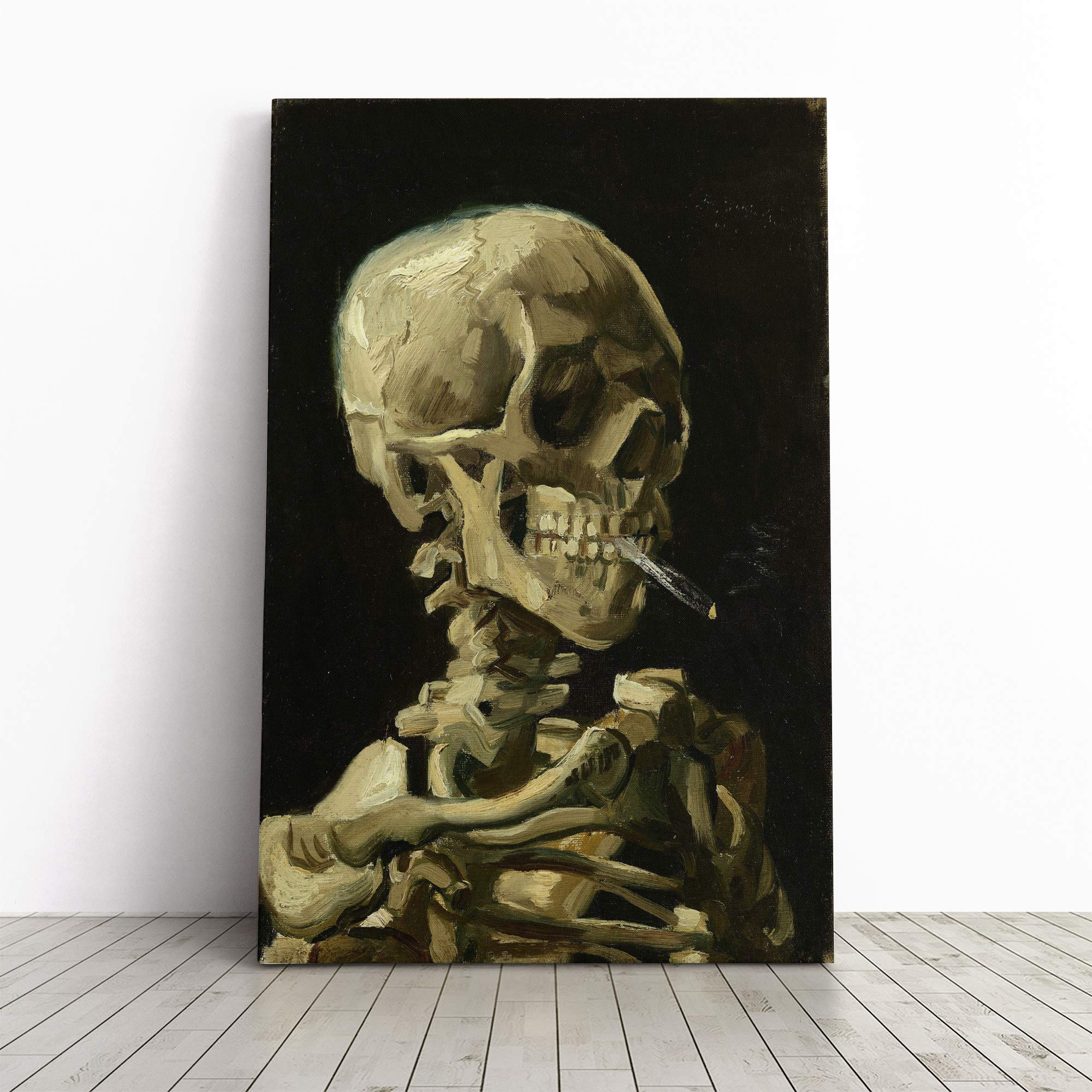 Vincent Van Gogh Cigarette with Skull Canvas Print | Gallery Wrapped 30mm Frame Wall Art | 20x14 inches | Ready to Hang | Modern Skull Picture | Living Room Bedroom Lounge Office