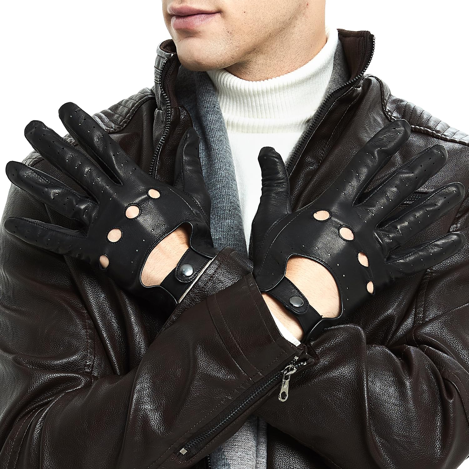 Photo 1 of ZLUXURQ Mens Touchscreen Professional Leather Driving Gloves Unlined -Soft and Thin Italian Lambskin Black     