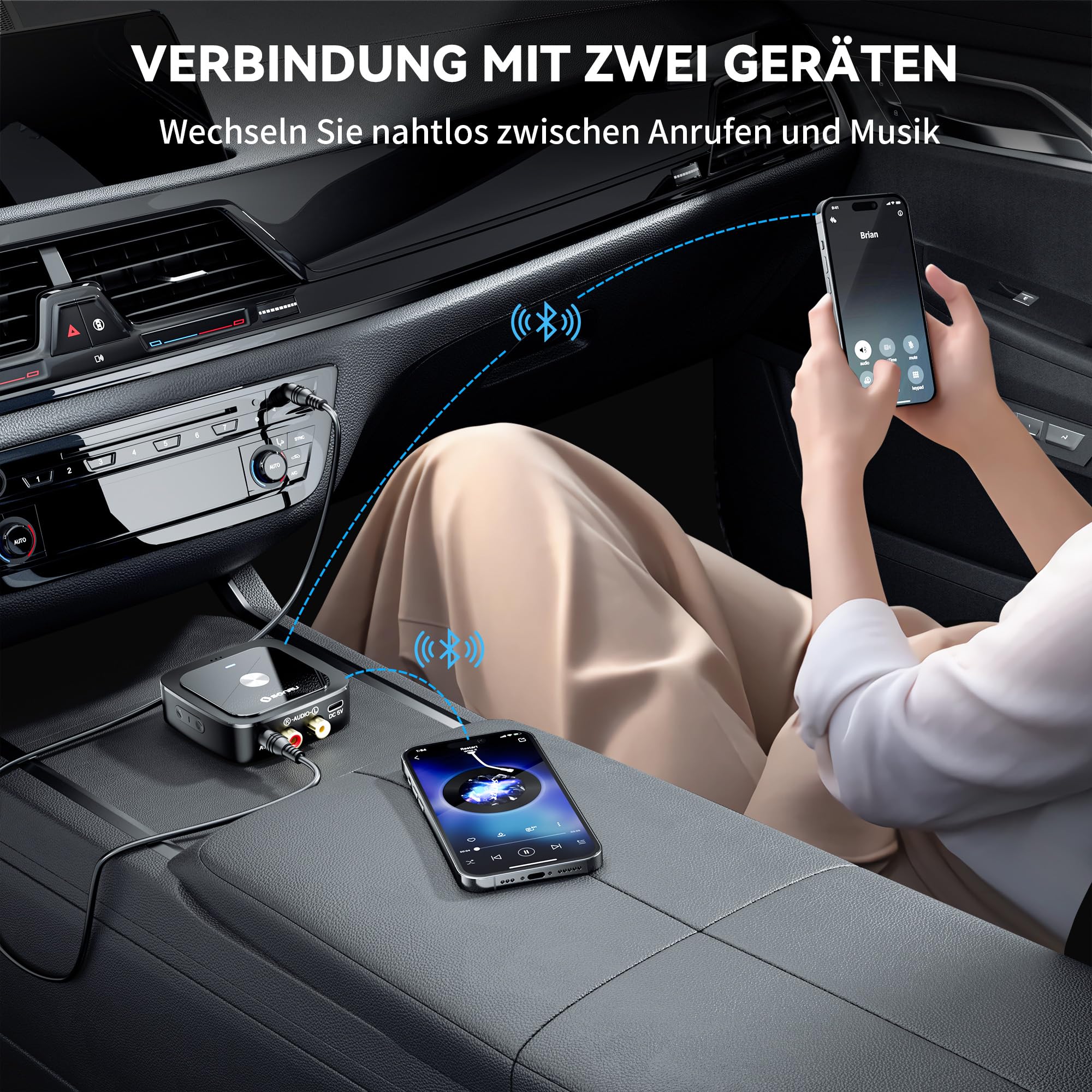 SONRU Bluetooth 6.0 Adapter Empfänger Klinke, Aux Bluetooth Receiver Audio Adapter Stereo mit 3 5mm Klinke und RCA Kabel für Stereoanlage Lautsprecher, Autoradio, Verstärker 4