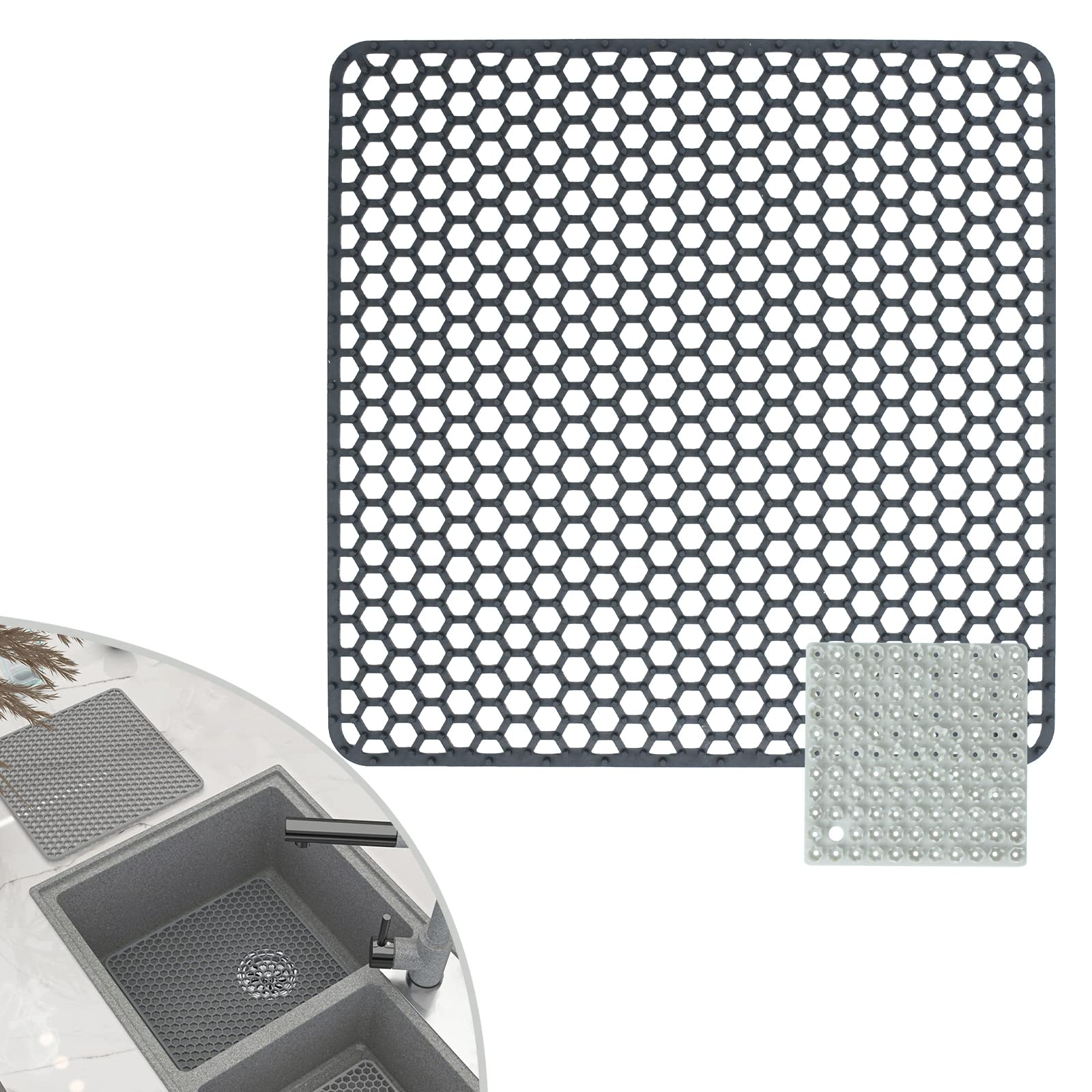 Silicone Sink Protector Mat 30.5 * 30.5cm,Large Protector Mat for Stainless Steel Sink, Dish Drying Mat Counter Protector,Kitchen Sink Mats,with Fruit and Vegetables Cleaning Brush