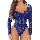 Avidlove Womens Bodysuits Long Sleeve Body Suits Womens Lace Going Out Tops One Piece Bodysuits for Women with Snap Crotch