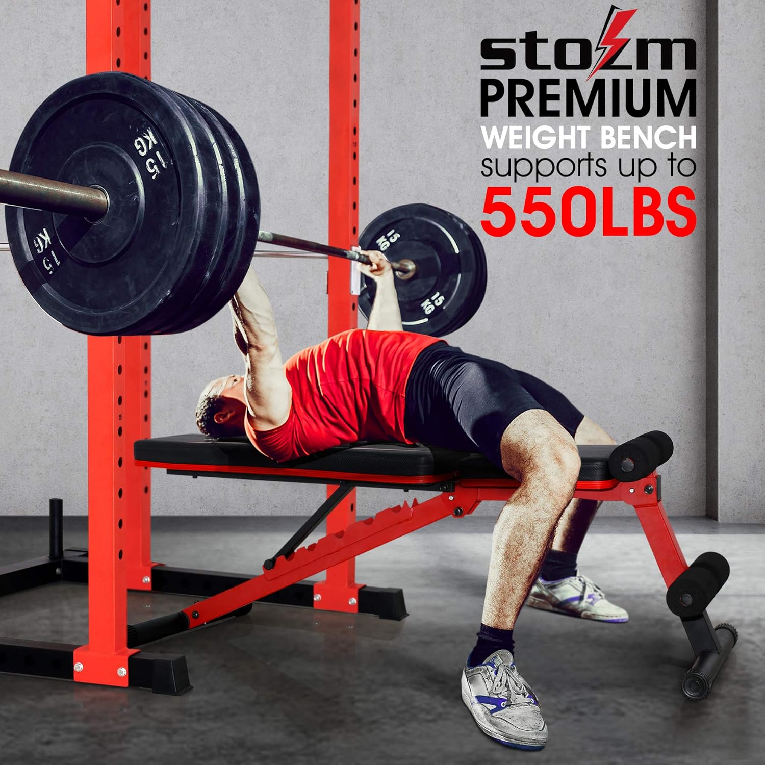 STOZM Adjustable Weight Bench / Utility Weight Bench with Foldable Design - Multi-purpose Flat/Incline/Decline Bench for Home Gym (Crimson), CVHZ: Sports & Outdoors