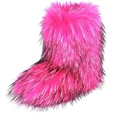qenqenr Fashion Fur Boots,Flat Heel Comfy Plush Warm Snow Booties,2025 Winter Outdoors Furry Boots,Mid-Calf Faux fur Boot for Women.