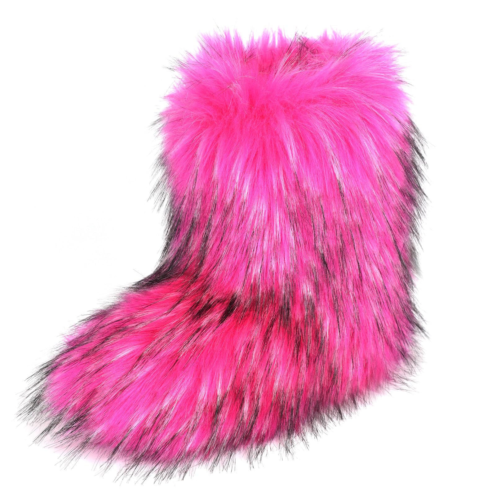 Photo 1 of qenqenr Fashion Fur Boots,Flat Heel Comfy Plush Warm Snow Booties,2025 Winter Outdoors Furry Boots,Mid-Calf Faux fur Boot for Women.
