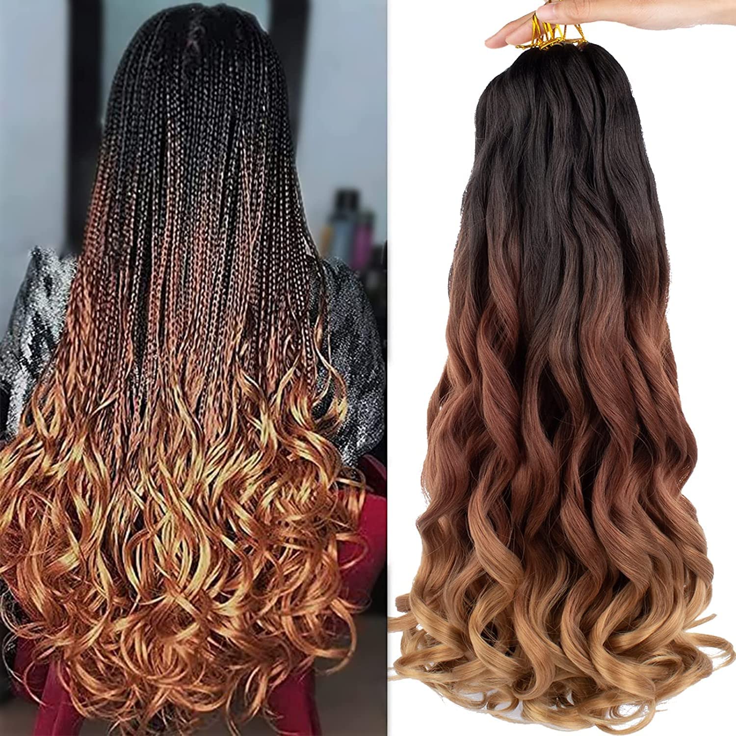 Xtrend 8 Packs 30 Inch Spanish Curly Hair Extensions Ombre Dark Brown to Light Blonde Wavy Loose Wavy Hair Extensions Pre Stretched Synthetic Hair for Box Braiding 1B/30/27# — image 1