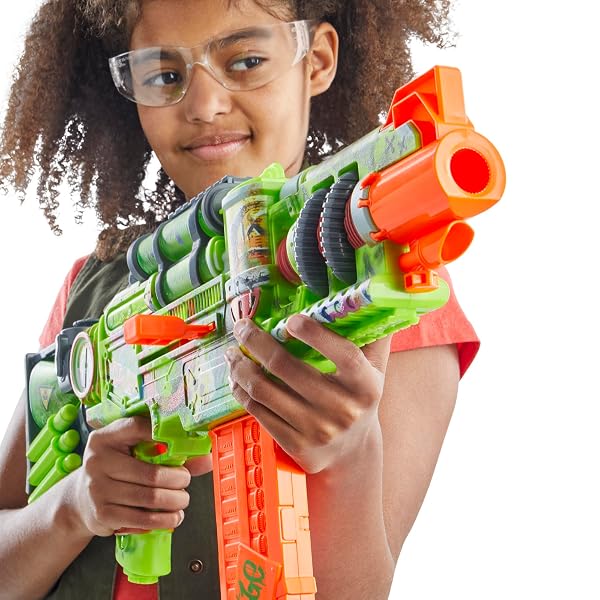 NERF ZOMBIE CORRUPTER DART BLASTER, 22 NERF ELITE DARTS, 18 DART CLIP, DART STORAGE, BOLT ACTION, OUTDOOR GAMES, AGES 8+