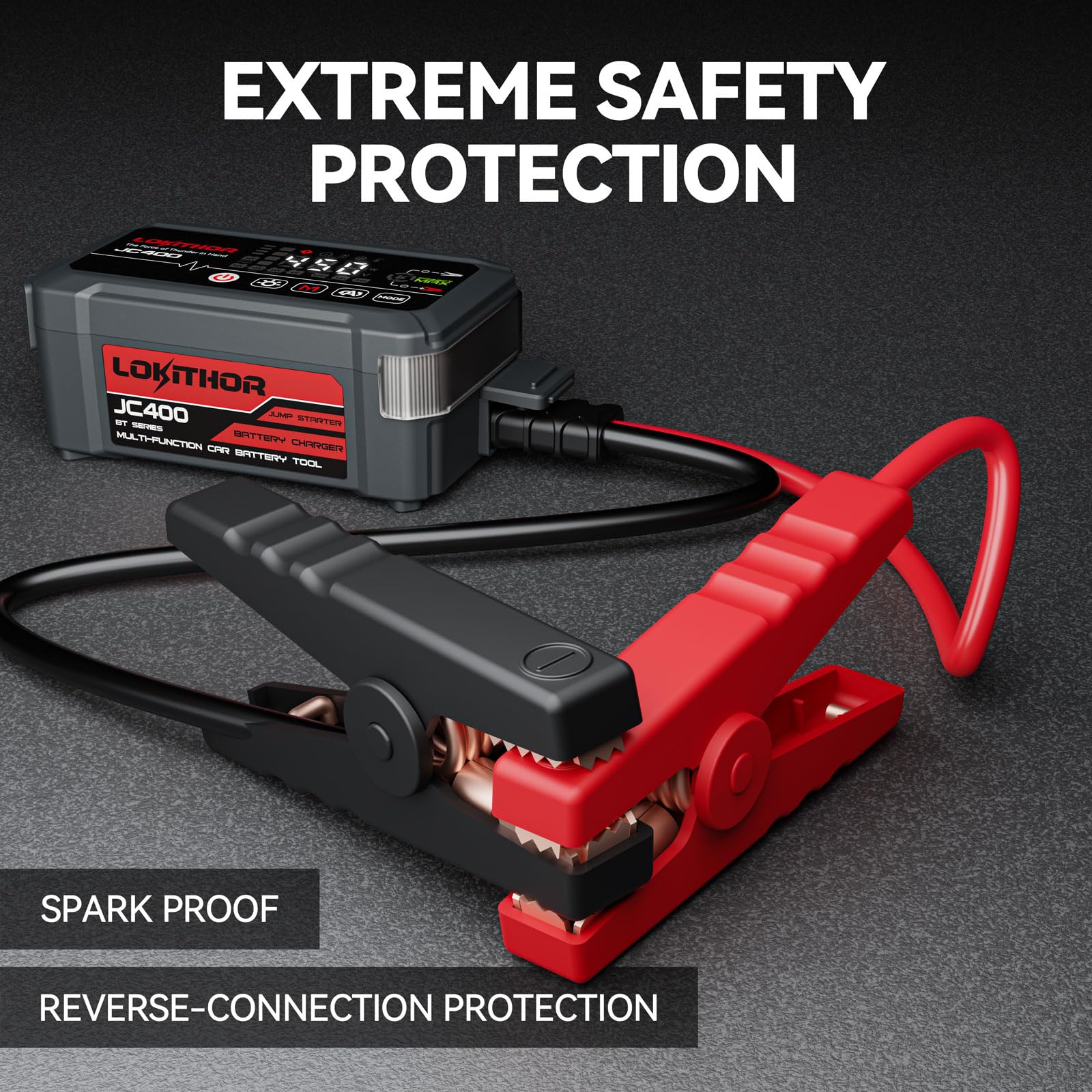 LOKITHOR JC400 9-in-1 Jump Starter and Battery Charger, 2500A 12V Portable Jump Box for Upto 8.5L Gas/6.5L Diesel, 750mA/1A/2A, 6V/12V Automotive Battery Maintainer, Trickle Charger and Desulfator