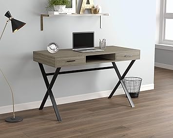 Amazon Com Safdie Co Dark Taupe 2 Drawers 1 Shelf Black Metal Computer Desk Furniture Decor