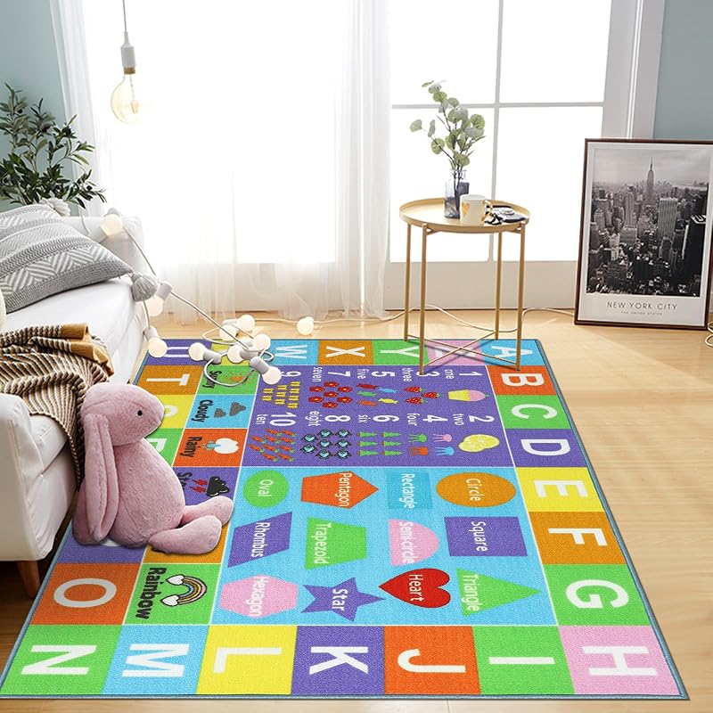 Capslpad Kids Play Rug ABC Numbers Shapes Educational Washable 100x160cm