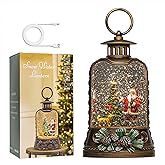 9.6" Christmas Snow Globe Lantern with Santa Claus - Water Swirling Glitter LED Light Musical Lantern with Exterior Decor - Vintage Xmas Gifts - USB Plug or Battery Operated Home Decor (Santa & Dog)