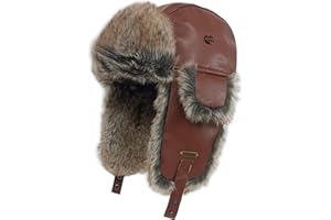 HEYANN Winter Leather Trapper Hats,Faux Fur Ushanka Russian Aviator Hats for Men and Women Waterproof Warm Trooper Hat