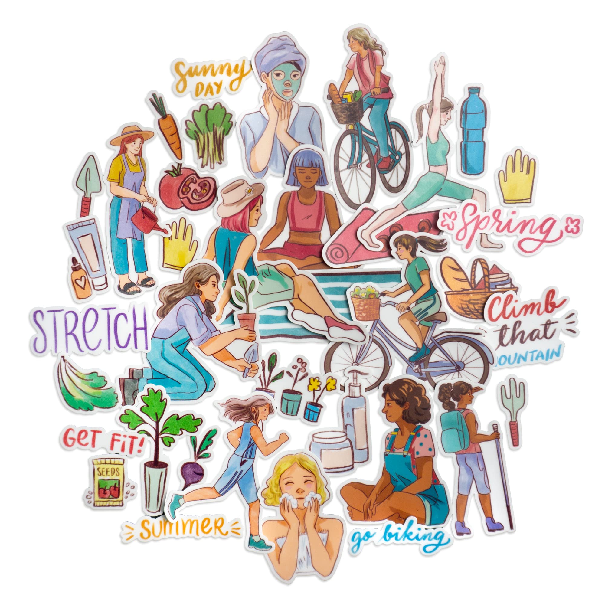 Navy Peony Positive Self-Care Recreations for Women Stickers (37 Pieces)- Fitness Themed, Girly, Waterproof | Self-Love and Empowerment Stickers for Planners, Scrapbooks, Journals