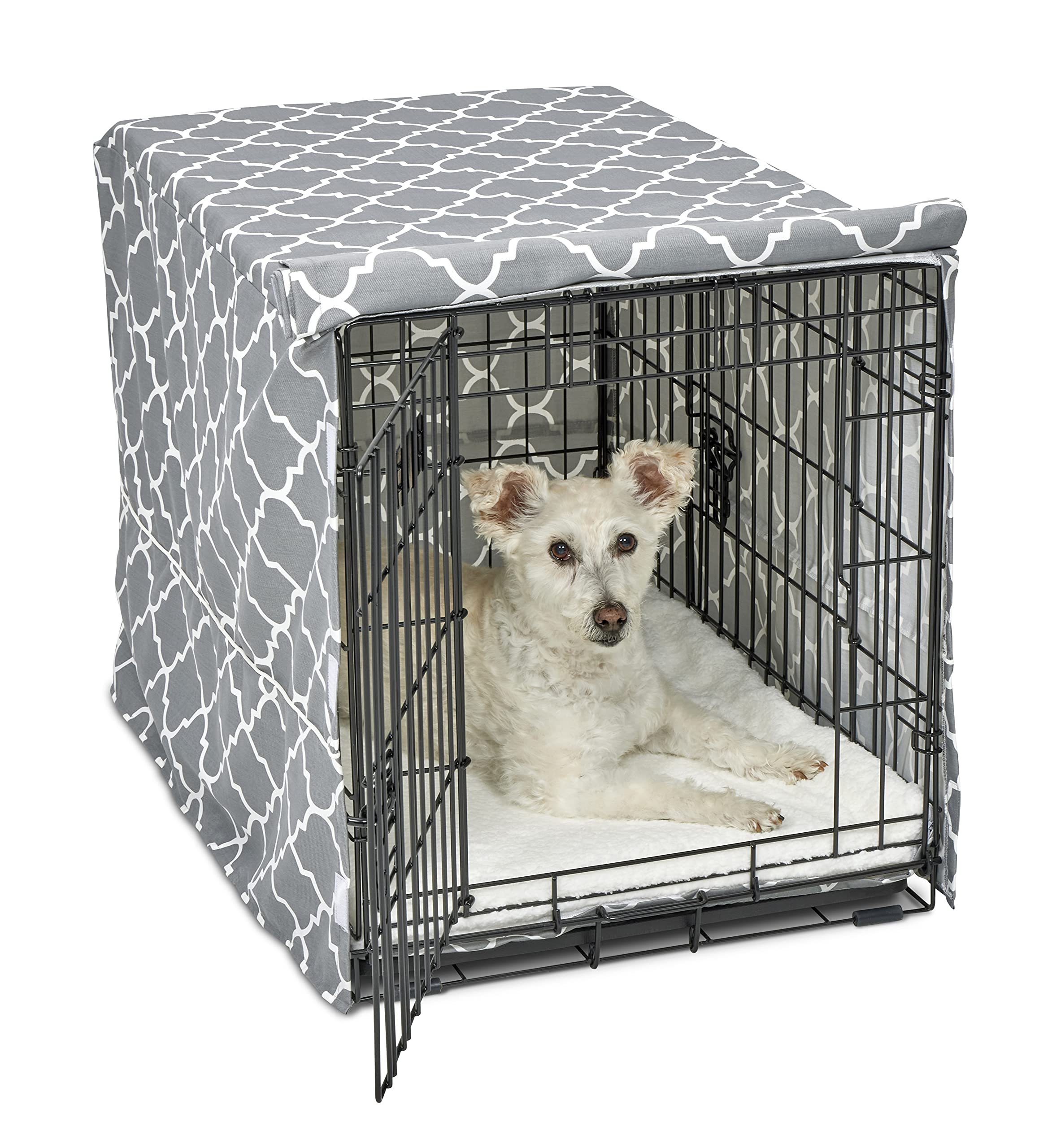New World Medium Dog Crate Cover Featuring Teflon Fabric Protector, Poly-Cotton Privacy Kennel Cover Fits Most 76cm Crates, Gray Designer Print, Machine Washable, Reduces Barking