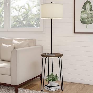 Lavish Home 72 Lmpwt 4 Floor Lamp End Mid Century Modern Style Side Table Hairpin Legs Drum Shape Shade Led Light Bulb Included Usb Charging Port Multi Color Amazon Com