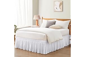 Entisn White Adjustable Bed Skirt for Full & Queen Size Bed - with 18 Inch Tailored Drop, Wrap Around Bed Skirts with Adjustable Elastic Belt for Easy Fitting - Wrinkle & Fade Resistant