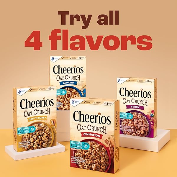CHEERIOS OAT CRUNCH OATS ‘N HONEY BREAKFAST CEREAL, MADE WITH WHOLE GRAIN, LARGE SIZE, 18.2 OZ