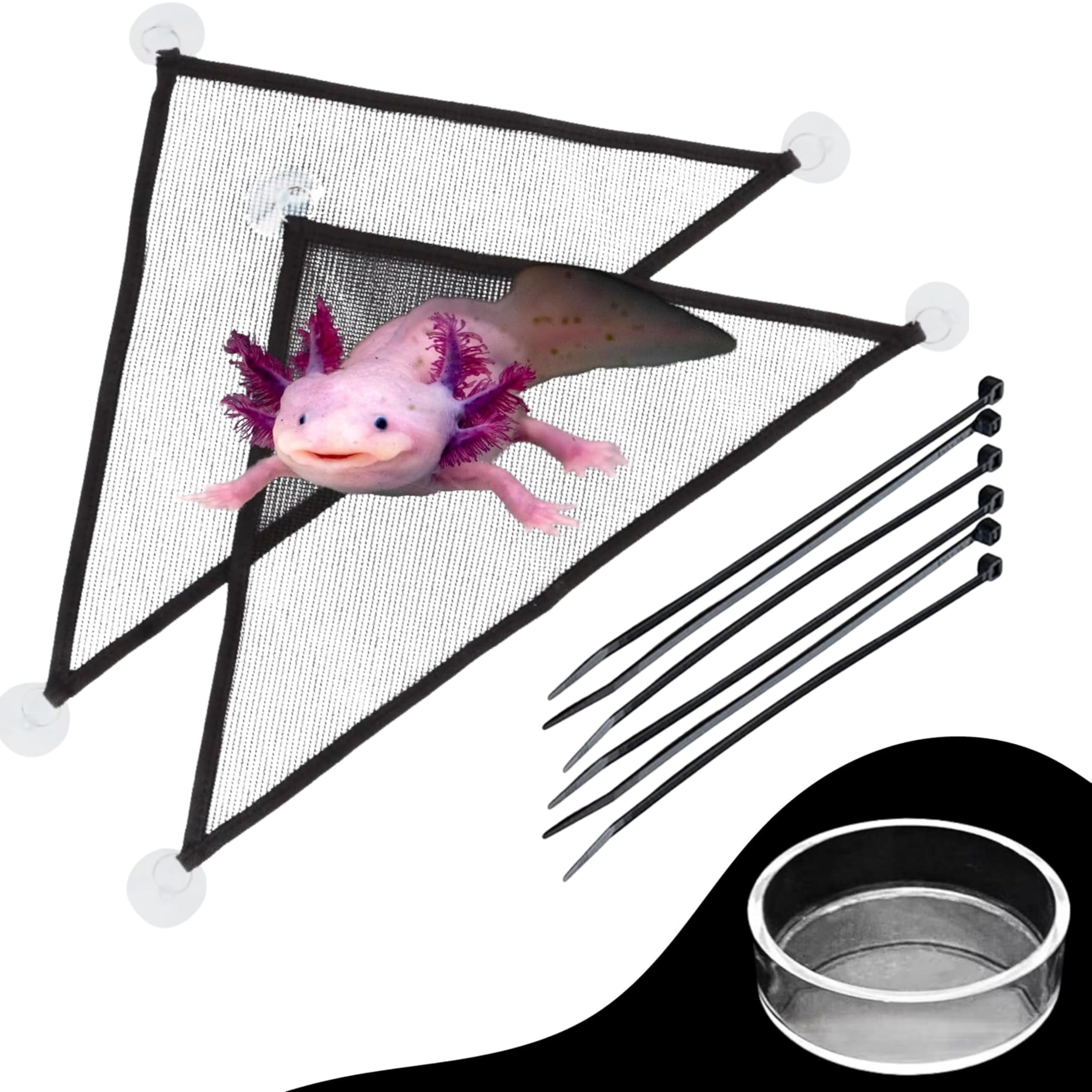 Photo 1 of Axolotl Hammock for Aquarium with Feeding Dish, Axolotl Hammock with Food Bowl Tray Feeder, Breathable Mesh Reptile Hammocks Lounger Ladder, Bearded Dragon Tank Accessories (Black, M)