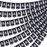 Tatuo 90 ft Long Pirate Flag Banner Pirate Day Party Decor, Classic Style | Vertical Skull Bones Jolly Roger Crossbone Flag for Pirate Day Halloween Party Supplies