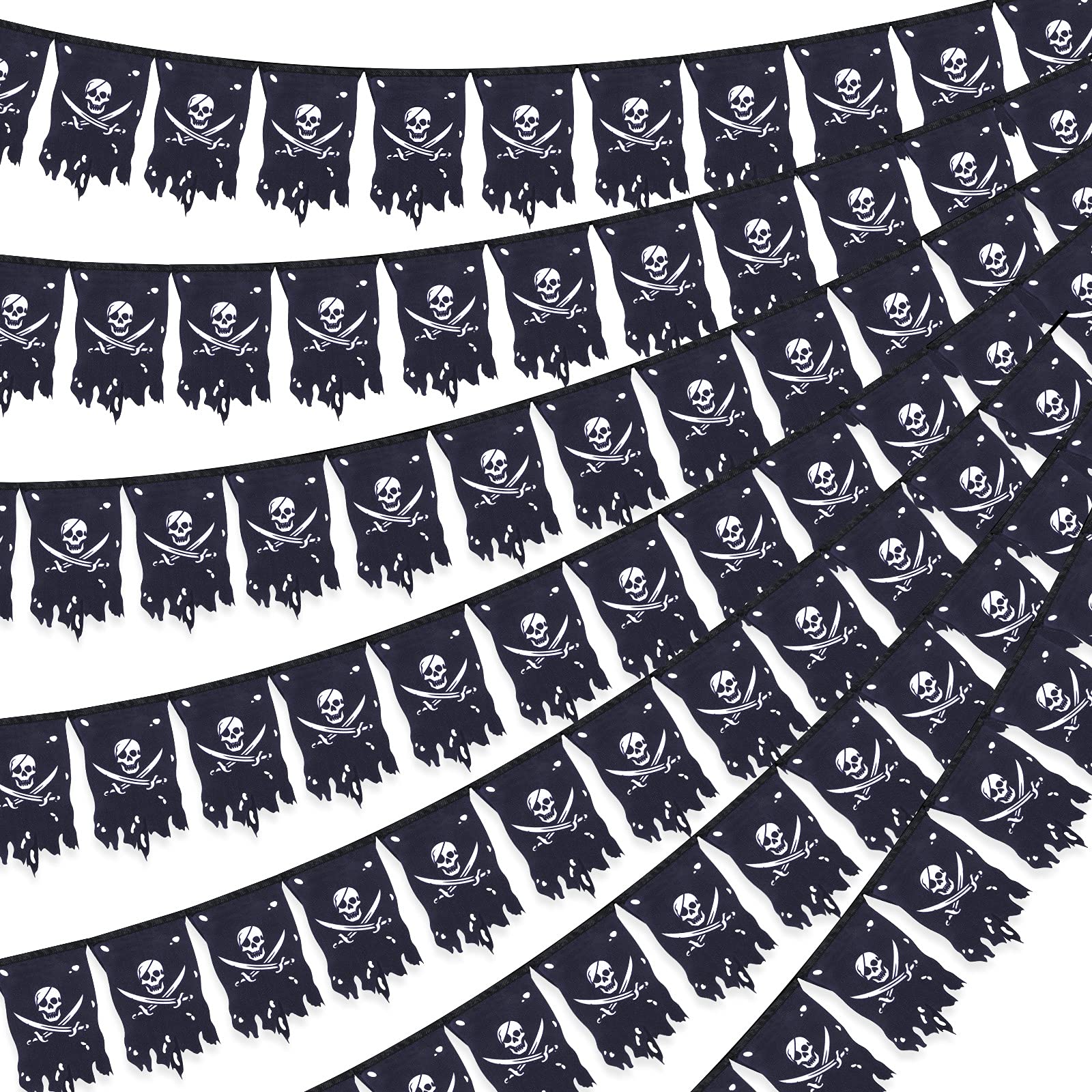 Tatuo 90 Feet Long Pirate Flag Banner Pirate Party Decoration Supplies Vertical Skull Bones Jolly Roger Crossbone Flag for Halloween Party Decor(Classic Style)