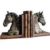 Rustic Horse Bookends Decorative Book Ends, 7.5" Resin Pair for Shelves | Pair of 7.5" resin horse bookends, rustic western farmhouse style, for bookshelves, desks, offices, mantel decor and gifts
