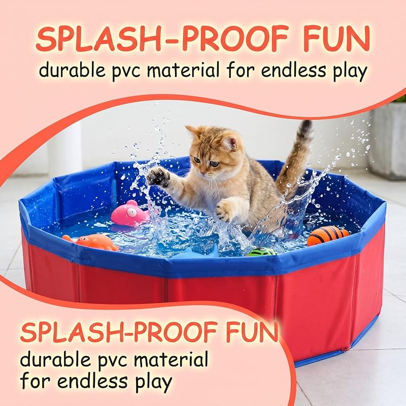 1 Piscine pour chats pliable en PVC, 30x10 cm, rouge, sans gonflage, idéale pour chat et petits animaux, facile à ranger