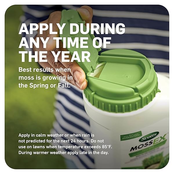 SCOTTS MOSSEX, MOSS KILLER FOR LAWNS, EASY-TO-USE SHAKER JUG, CONTAINS FERTILIZER TO GREEN GRASS, 4.59 LBS.