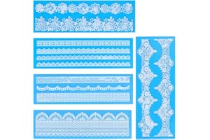 Beasea Silicone Lace Molds, 5pcs Lace Fondant Molds Silicone for Making Cake Decoration Mats Various Pattern Moulds for Party