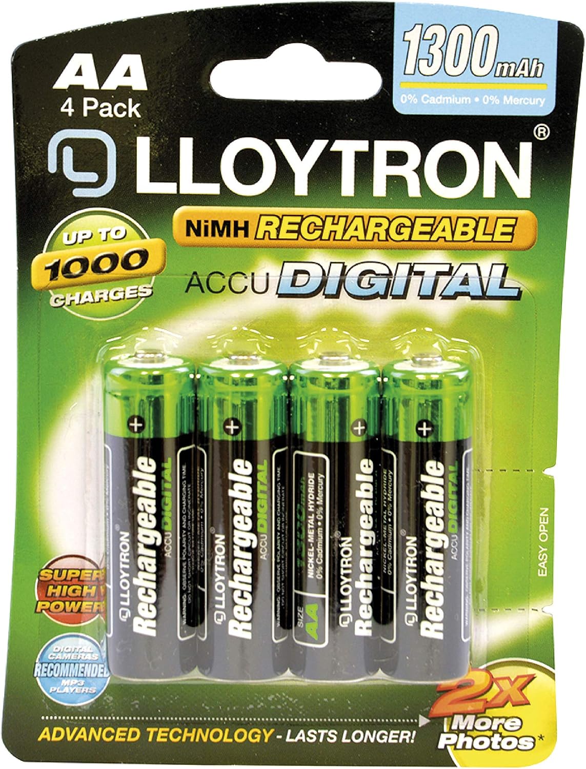 LLOYTRON NiMH Rechargeable AccuDigital Batteries / AA Size / 1300mAh / 4 Pack - B012, AA 1300mAh (4 Pack) - Image 3