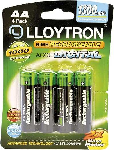 Lloydtron NiMH AccuDigital AA 1300mAh 4 Pack Rechargeable Batteries
