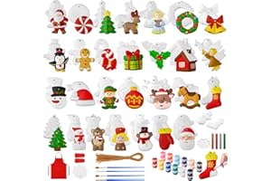 TecUnite 28 Pcs Ceramic to Paint Christmas Ornament Crafts Adults Unpainted DIY Ceramic Figurines Decorate and Paint Your Own Ornaments Kits DIY Craft Xmas Holiday Activities(Holiday)
