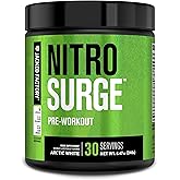Jacked Factory NITROSURGE Pre Workout Supplement - Endless Energy, Instant Strength Gains, Clear Focus, Intense Pumps - NO Booster & Powerful Preworkout Energy Powder - 30 Servings, Arctic White