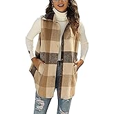 UANEO Womens Fall Flannel Plaid Vest Button Down Sleeveless Shirt Jacket With Pockets