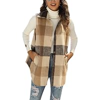 Unidear Women's Plaid Vest - Lapel Open Front Cardigan Coat With Pockets, Casual Fall/Winter Layering - View #3