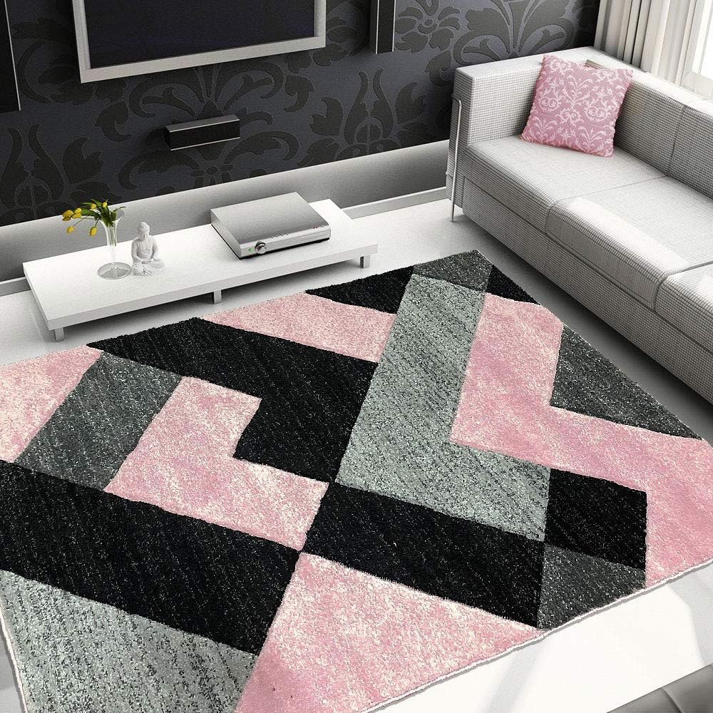 Modern Style Rugs Living Room - Modern Home Geometric Area Large Floor Design (Grey & Pink, 160x230cm)