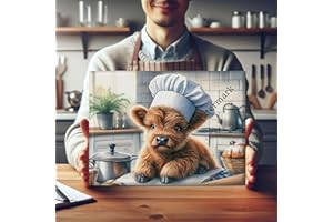 Highland Cow with Chef Hat, Tempered Glass Cutting Board, Housewarming Gift, 15" x 11" (Large)