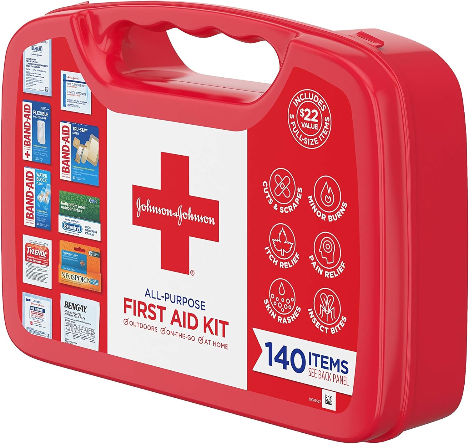 Johnson & Johnson All-Purpose First Aid Kit, Portable Compact First Aid Set for Minor Cuts, Scrapes, Sprains & Burns, Ideal for Home, Car, Travel and Outdoor Emergencies, 140 pieces: Health & Personal Care