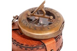 MYSTICKRAFT Brass Pocket Sundial Compass, Antique Vintage Decor, Sun dial Clock, Steampunk Accessories, Unique Gift for Men, Nautical Watch, Comes in a Gift Box Pack with Greeting Card