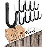 Railroad Spike Cast Iron Hooks (10 Pack) Handmade Blacksmith, Wall Mounted Farmhouse Decorative Hooks, PowderCoated for Interior or Exterior Use, Rust Proof for Hanging Coats, Bags or Pots (Black)