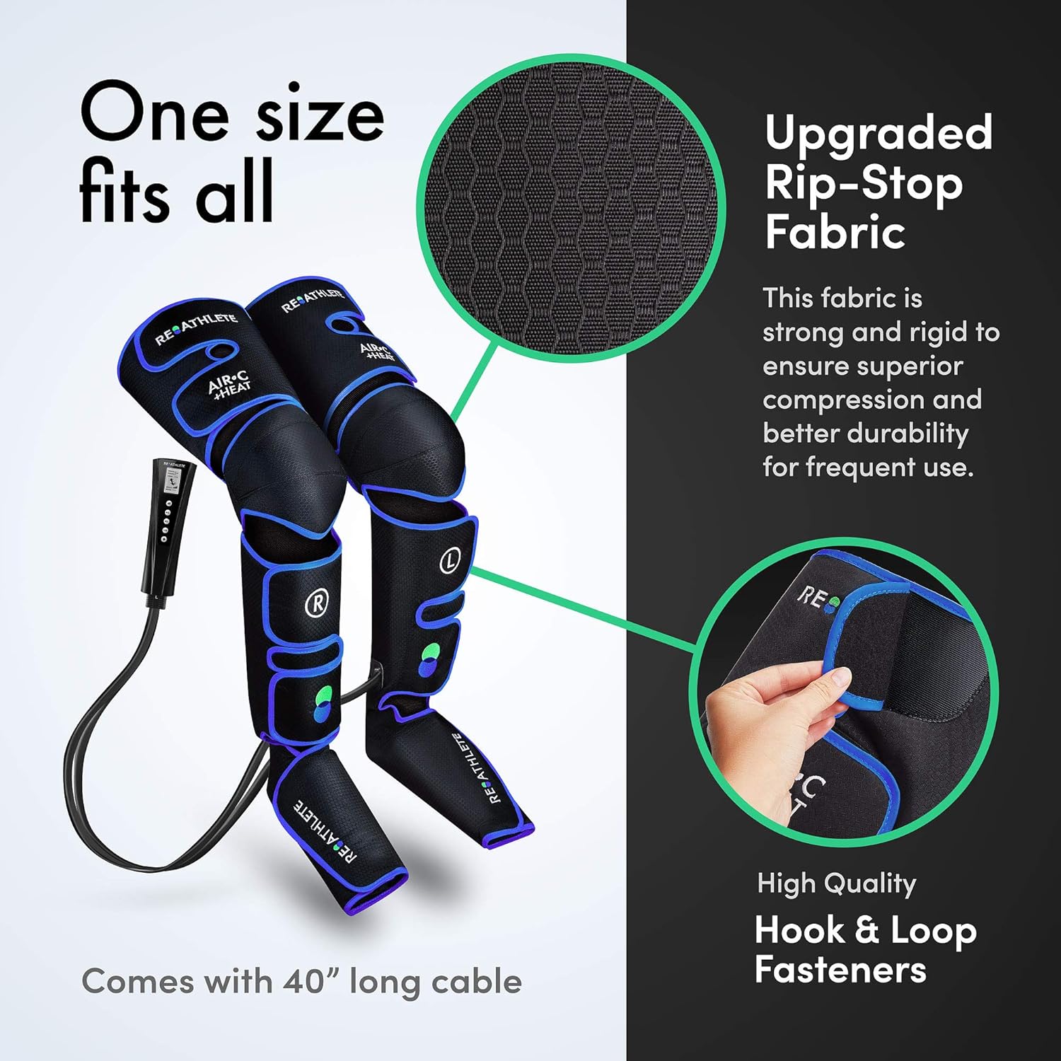 Reathlete Leg Massager, Air Compression for Circulation Calf Feet Thigh Massage, Muscle Pain Relief, Sequential Boots Device with Handheld Controller with Knee Heat Function: Health & Personal Care