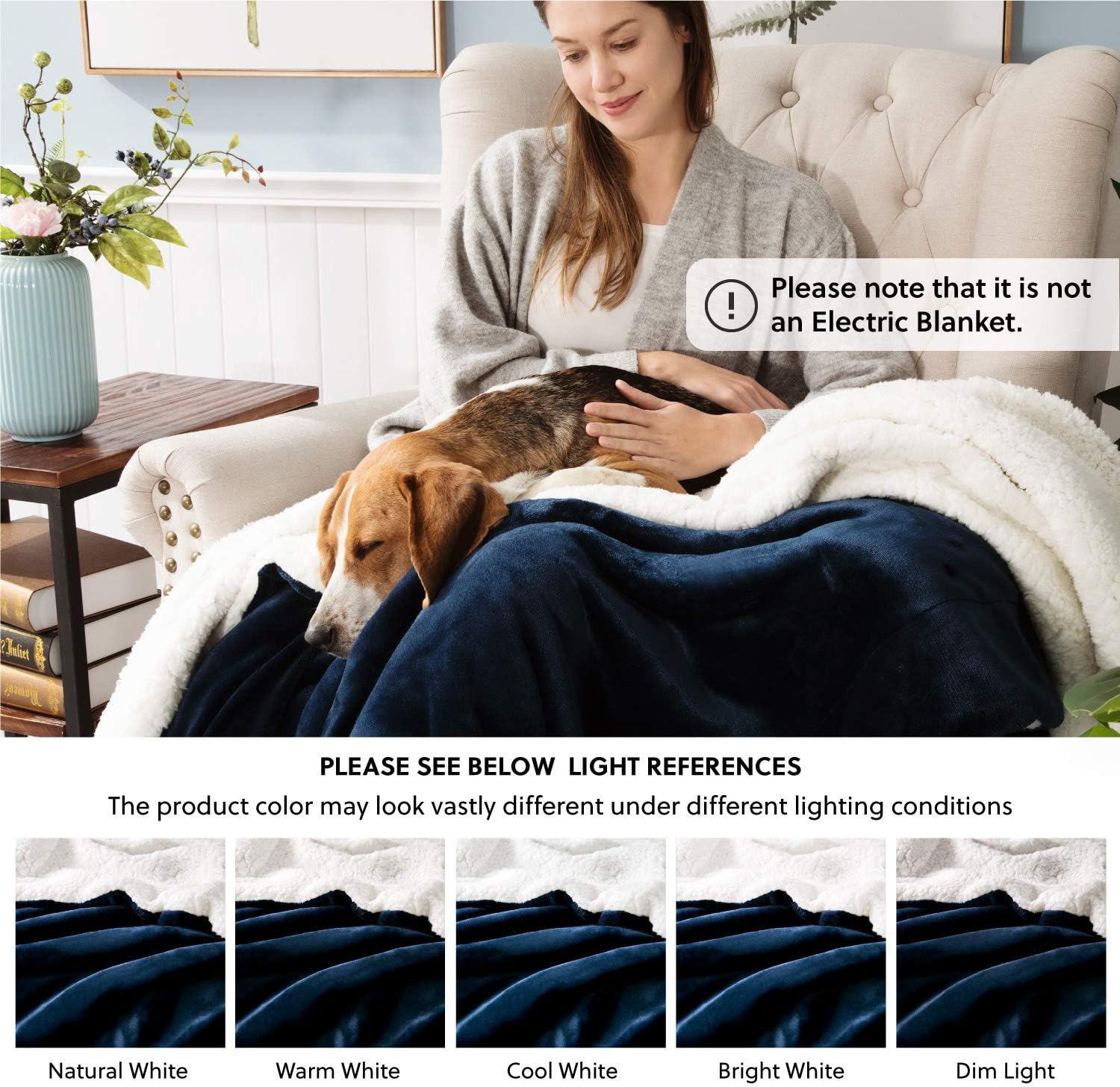 Bedsure Sherpa Fleece Blanket Twin Size Navy Blue Plush Blanket Fuzzy Soft Blanket Microfiber: Home & Kitchen