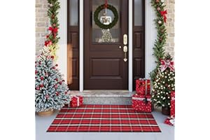Sungea Buffalo Plaid Outdoor Rug Runner 24"x 51",Christmas Washable Checkered Front Door Mat, Cotton Woven Winter Indoor Floor Rugs for Porch Entryway Kitchen Holiday Decor(Black and Red)