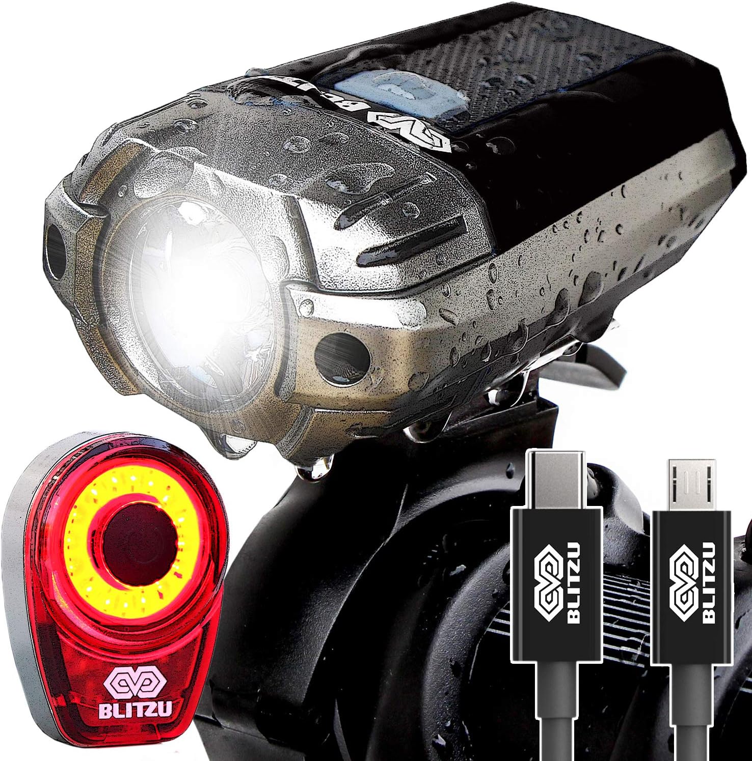 BLITZU Gator 390 USB Rechargeable LED Bike Light Set, Bicycle Headlight